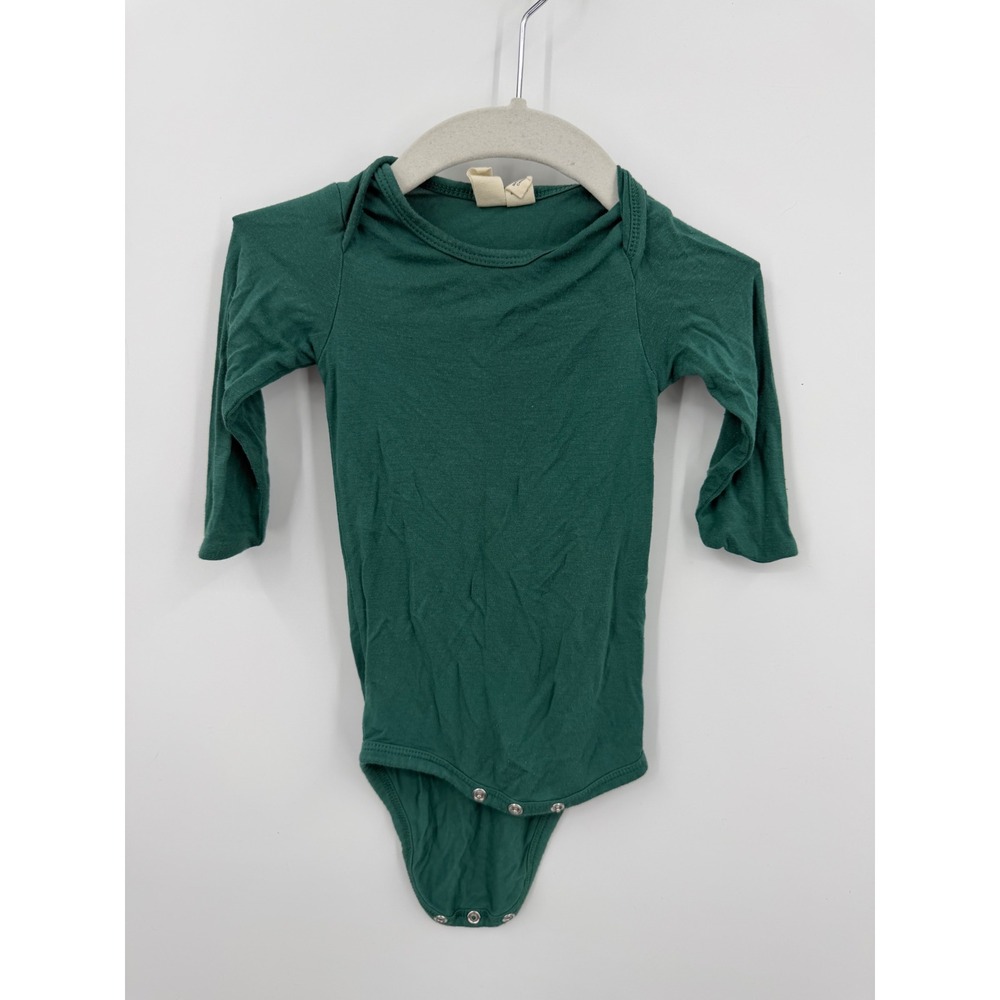 Kyte Baby Long Sleeve Bodysuit Infant 3-6M Pine Green Bamboo Rayon Lap Neck